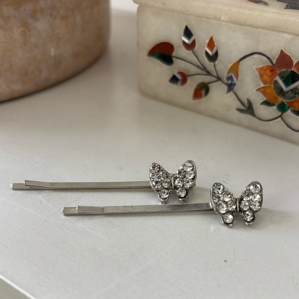 Silver Rhinestone Butterfly Hair Pins